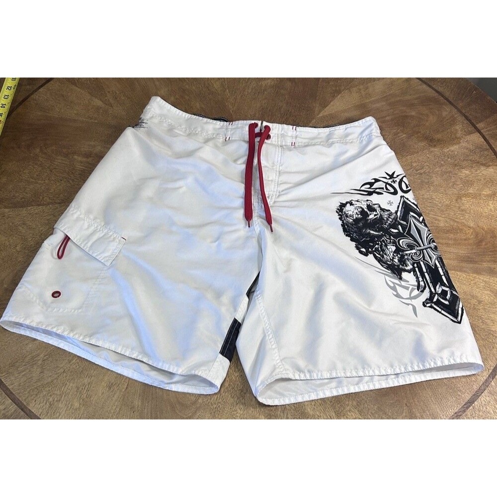 Joe Boxer Swim Trunks Mens XL White Skull Graphic Board Shorts Surf Beach Lined